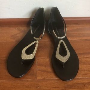 Patent Black Wedge Sandals